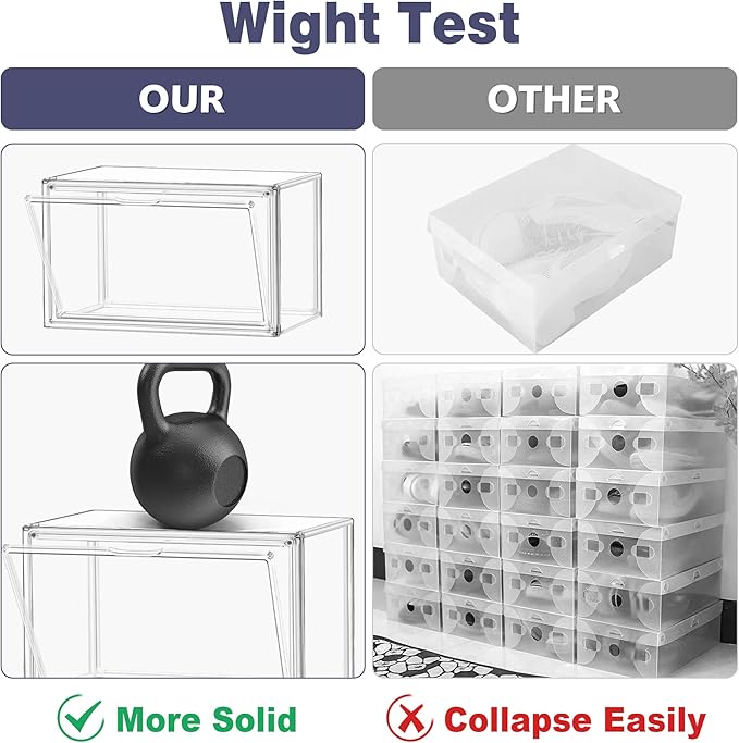 X-Large Clear Shoe Storage Box Stackable Shoes Box Acrylic Sneaker Display Case Shoe Boots Organizer with Lid, 6 Pack