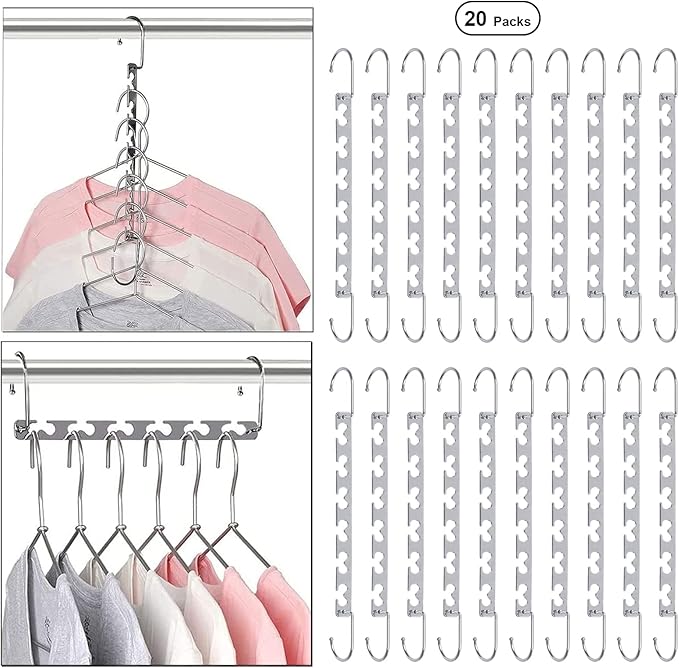 Space Saving Hangers for Clothes 20 Pack, Sturdy Metal Hangers Wardrobe Organizer, Magic Cascading Hanger, Closet Space Saver Closet Organizers and Storage