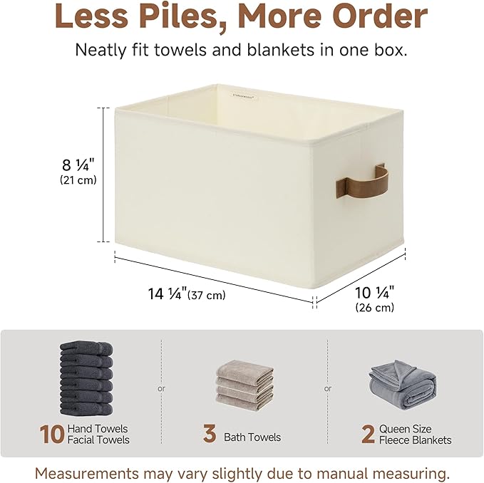 StorageWorks Closet Organizers and Storage Bins, Foldable Shelf Baskets, Clothes Storage Basket for Organization, Ivory White, 3-Pack, Large