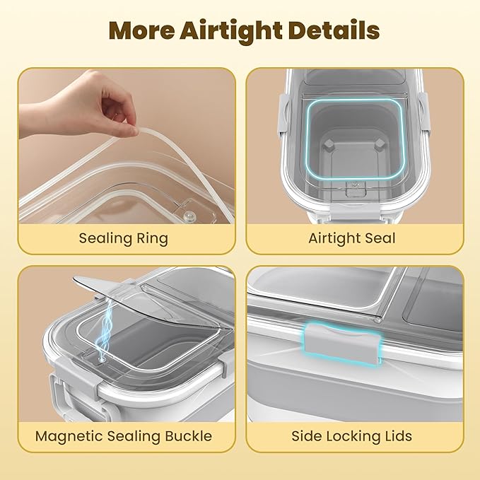 25-35Lbs Rice Container,Collapsible Food Storage Containers with Transparent Airtight Lid,Wheels,Rice Storage Container with Small Bin and Scoop,Rice Dispenser for Flour Sugar Cereal Grain Dog Cat