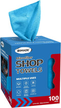 Shop Towels, 100 Sheets Microfiber Cleaning Cloth Commercial Grade Washcloths Lint-Free Bulk Shops Rags for Cars Mechanic Restaurant Garage Housekeeping, 11"x 9", Blue