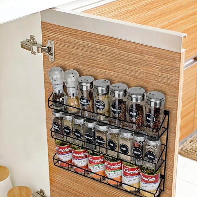 SUFAUY Wall Mounted Spice Rack, 6 Tier Heavy-Duty Metal Shelf for Kitchen Pantry, Black