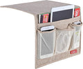 Zafit Linen 4 Pockets Bedside Caddy, Bedside Storage Organizer for Magazine, Remotes, Phone (Beige, Classic 4 Pockets)