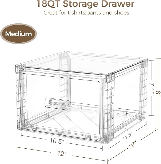 Vtopmart 9 Pack 18QT Clear Stackable Storage Drawers,Easily Assemble Closet Organizers,Plastic Storage Bins for Bathroom,Cabinet,Kitchen Pantry,Under Sink Organization(Medium)