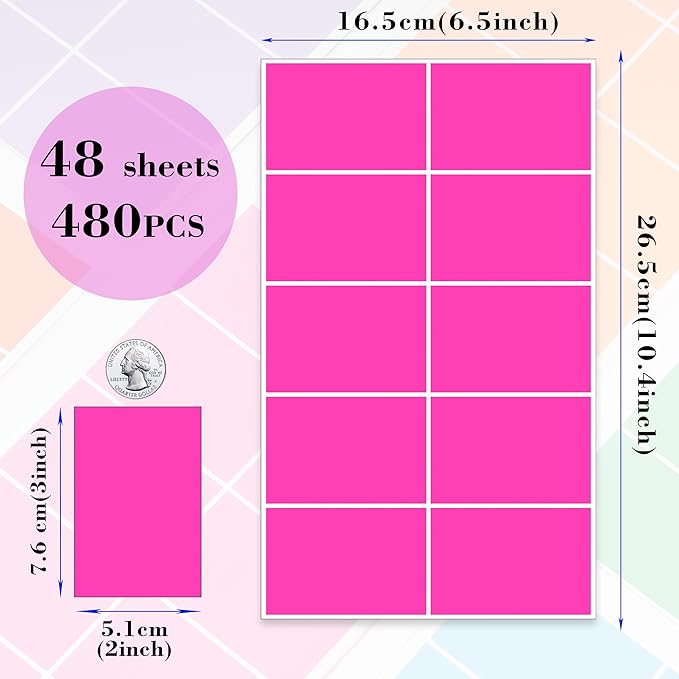 YSHIHE Colored Labels Stickers 3" x 2" Large Color Coding Labels in 12 Assorted Colors Rectangle Name Tags Moving Labels - 480 Pack