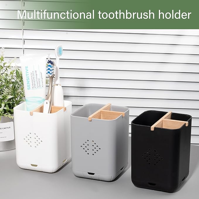 Toothbrush Holders for Bathrooms, Electric Toothbrush Holder Kids Toothbrush and Toothpaste Organizer for Countertop Vanity Accessories Storage (3 Slots Black)