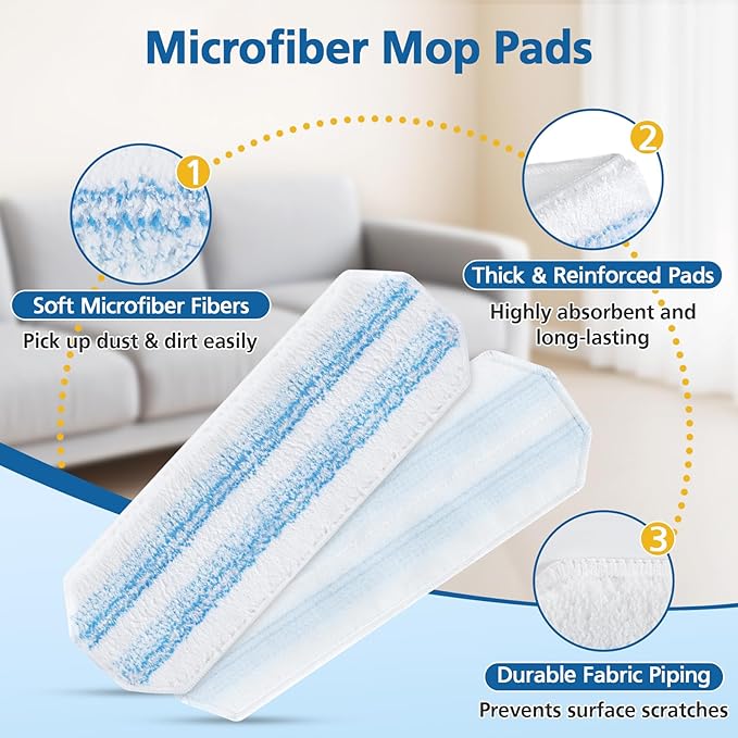 10 Pack H2prO Mop Pads Compatible with O Ceda H2PrO Flat Mo p System, 100% Microfiber Mop Head Replacements, Washable and Reusable, White