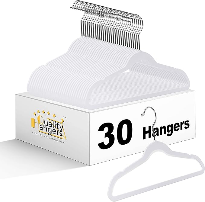 Quality 13.78-Inch Slim Plastic Hangers – 30 Pack – Cream White – Non-Velvet, Non-Flocked, Thin Space-Saving Design with Swivel Hook – for Kids & Petite Women