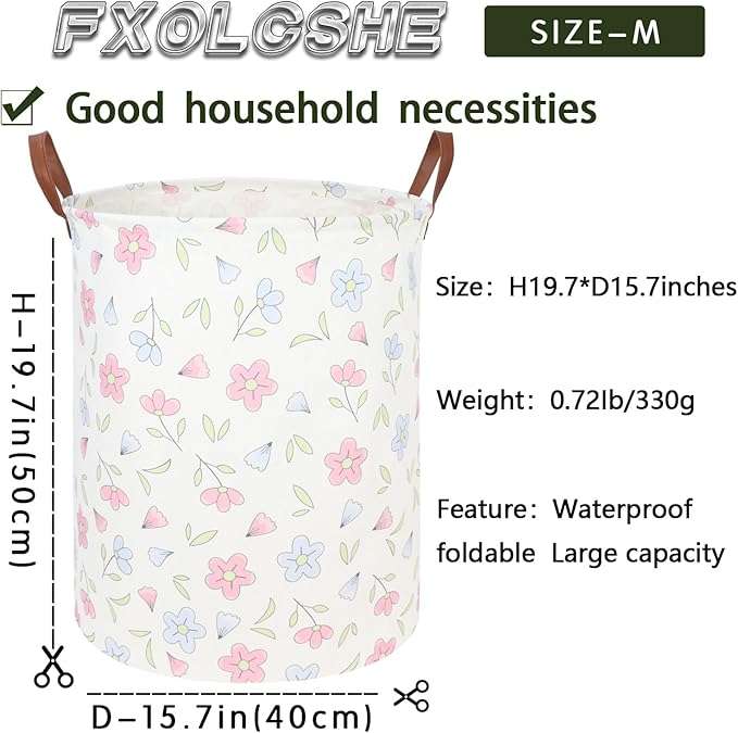 Flower Patter Laundry Hamper,Girls Laundry Basket,Waterproof foldable kid's laundry basket,Baby Girls Nursery Hamper,Gift Baskets, Girls Room Decor(Blue flower)