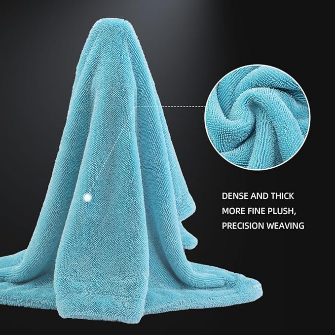 SPTA The Liquid8r - Absorbent 70/30 Blend Microfiber Drying Towel for Cars, Trucks, SUVs, Safe for Detailing + Scratch Free, Twist Loop, 1100gsm, 26.8in x 36.2in, Aqua Blue-MT037