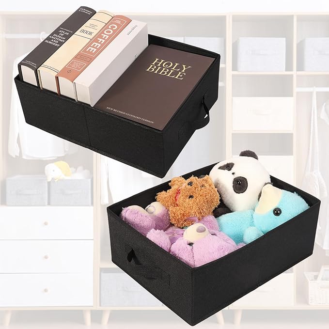 BOMKEE Clothings Collapsible Storage Bins, Foldable Organizers and Storage Baskets Cube Storage Bin for Bedroom Living Room (4 Pack, Black, 15.4x11.4x5.5inch)