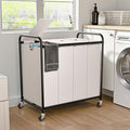 Laundry Sorter 4 Sections 48 Gal, Rolling Laundry Basket with Lockable Wheels and Lid, Laundry Hamper with 4 Separated Removable Bags Dirty Clothes Hamper for Laundry Room Organizer, White