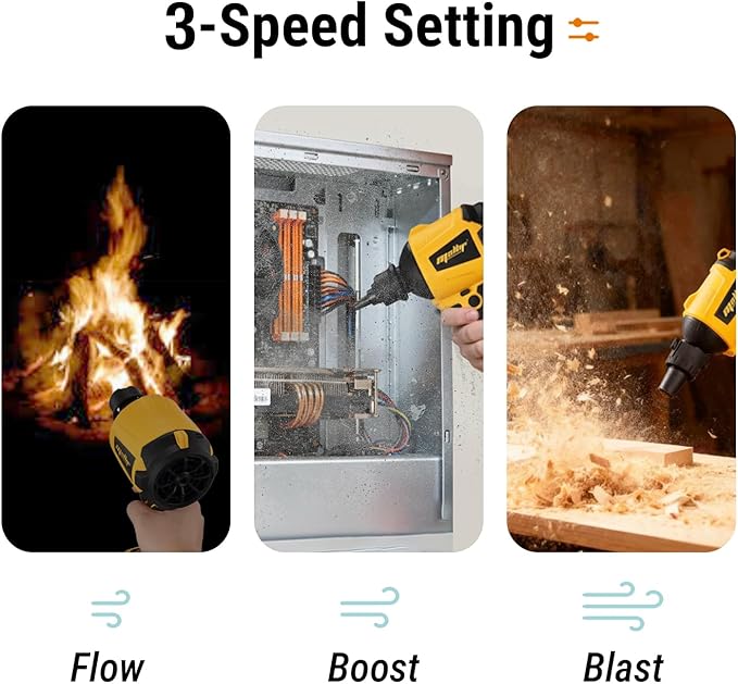 Cordless Compressed Air Duster & Blower Compatible with DeWalt 20V MAX Battery (Tool Only), Brushless Motor, 3-Speed Adjustable, 50,000 RPM, LED Light, Portable Inflatable Pump for Cleaning, Camping