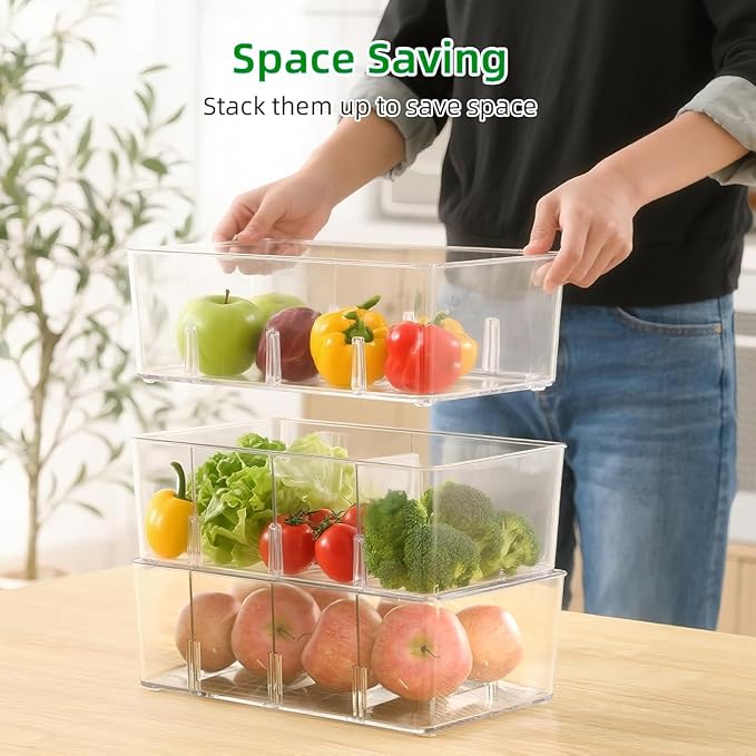 3 Pack Pantry Organizers,Clear Plastic Organizer Bins for Kitchen,Fridge,Drawer Organization and Storage, 4 compartment Snack Containers for Spice Packets,Tea bag