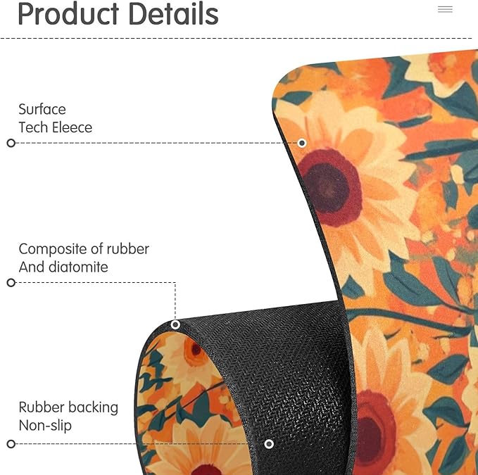 Kitchen Sink Splash Guard 2 PCS 30 Inch Sink Faucet Mat Splash Guard for Bathroom Countertop Water Absorbent Foldable Cuttable Soft Washable Orange Sunflowers and Poppy Flowers