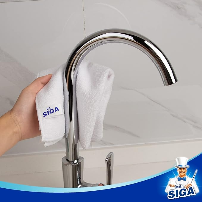 MR.SIGA Microfiber Cleaning Cloth, All-Purpose Microfiber Towels, Streak Free Cleaning Rags, Pack of 12, White, Size 32 x 32 cm(12.6 x 12.6 inch)