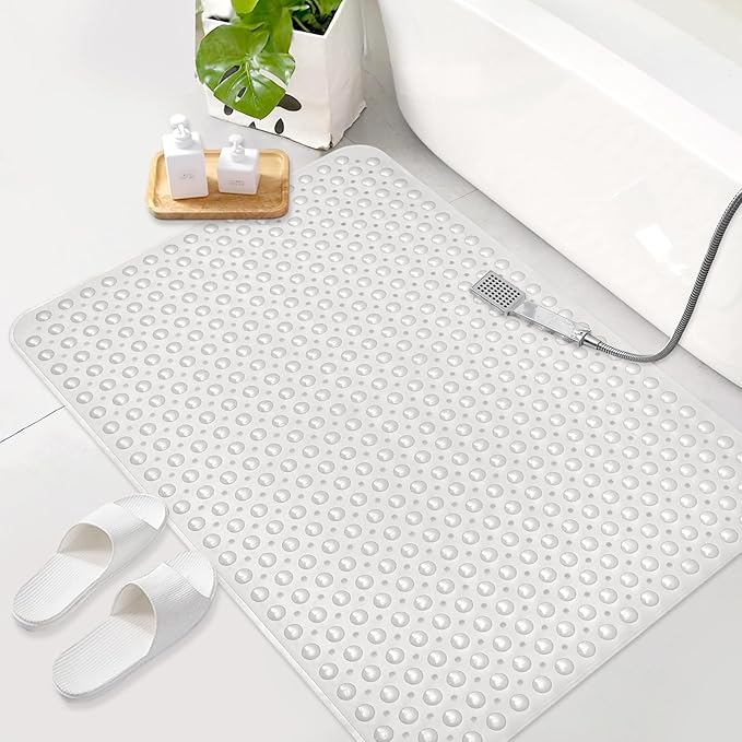 Mofonky Shower Mat Non Slip: 47.2 x 31.5 Inch Extra Large TPE Shower Mats for Inside Shower - Anti Slip Shower Stall Matt with Drain Hole and Suction Cups for Elderly