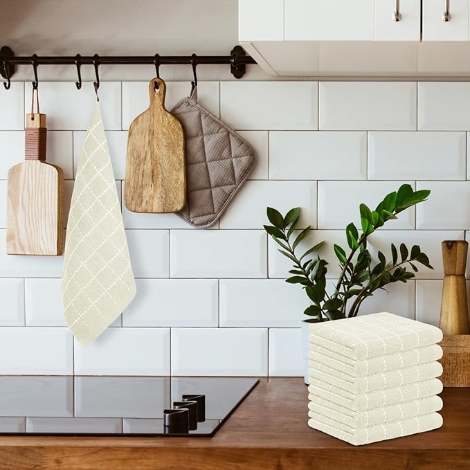 Nialnant 6 Pack Dish Cloths for Washing Dishes, 100% Cotton Reusable Cleaning Rag,Ultra Soft Absorbent, Quick Drying Dish Towels for Kitchen,12x12 Inches Beige