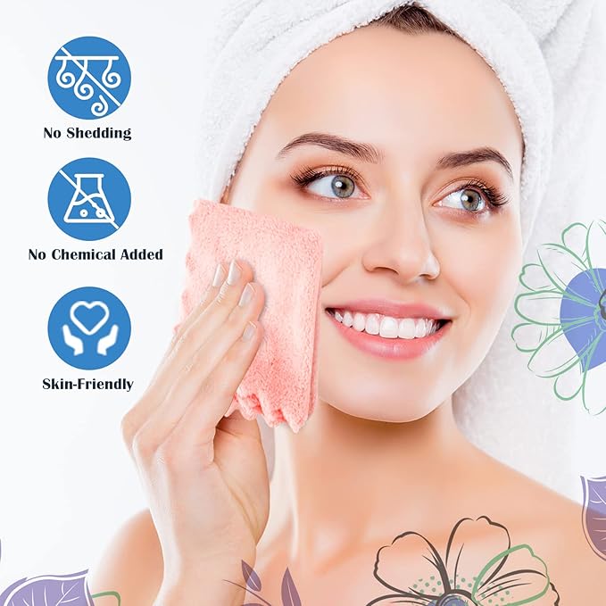 Orighty Makeup Remover Cloths, Cleansing, Reusable, Soft & Washable Coral Fleece Microfiber Washcloths/Towel for Face, Eye, Lips, Pack of 48, 7 x 7 inch