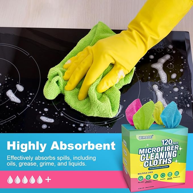 Microfiber Cleaning Cloth, 120 Pack Reusable Paper Towels Microfiber Towels for Cars Lint Free Washable Tissues Shop Rags with Dispenser Box for Home Kitchen Automotive, 11"x 9", Multicolor