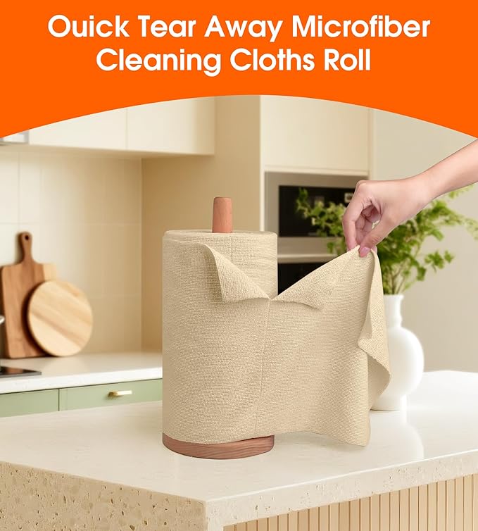 CHAUNCEY HOME Microfiber Cleaning Cloth Roll - 100 Pack Tear Away Microfiber Paper Towels, Reusable, Washable, Scratch-Free, Kitchen Towels for Car, Home, Kitchen, Glass, Dishes (Wheat Beige)