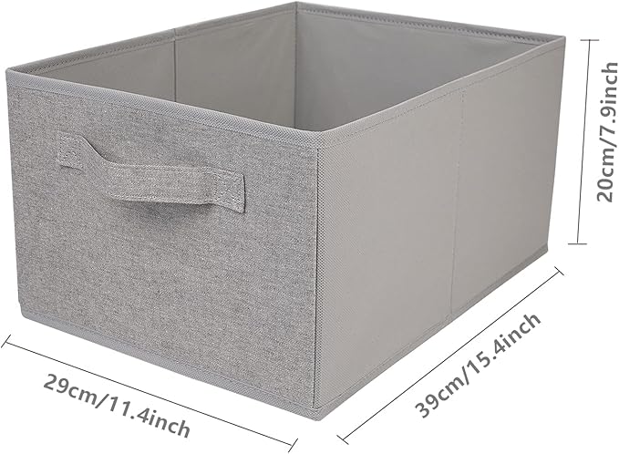 BOMKEE Collapsible Sorage Bins, Storage Cubes Baskets Collapsible Fabric Storage Boxes with Handles for Home and Office (Set of 4, Grey, 15.4 x 11.4 x 7.91inch)