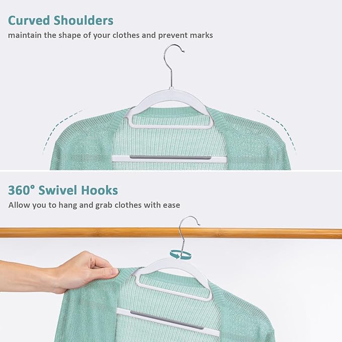 LMTrystFit 30-Pack Plastic Clothes Hangers, Space Saver, Non Slip, 360° Swivel Hook, 0.2 Inches Slim, Sturdy Heavy Duty Coat, Durable Hangers for Suits, White and Dark Gray