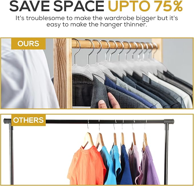 Techzoo Premium Velvet Hangers 50 Pack Ultra Thin Non Slip Adult Felt Space Saving Suit Hanger for Closet Heavy Duty Coat Pants Jackets Dress Hangers 360° Swivel Hook Hold Upto 10 lbs Silver Birch