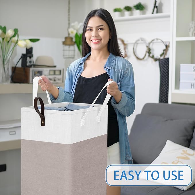 HomeHacks 75L Rolling Laundry Basket with Wheels, Collapsible & Waterproof Laundry Hamper, Mobile Clothes Hamper, Storage Laundry Bins with Handles for Laundry Room, Bedroom, Bathroom & Dor, Khaki