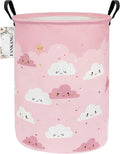 FANKANG Storage Basket, Nursery Hamper Canvas Laundry Basket Foldable with Waterproof PE Coating Large Storage Baskets for Kids Boys and Girls, Office, Bedroom, Clothes,Toys(pink cloud)