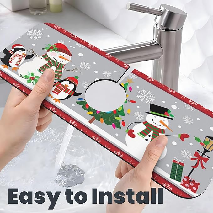 3Pcs Christmas Snowman Dish Drying Mat & Kitchen Sink Splash Guard Faucet Mat For Kitchen Counter Absorbent Microfiber Dishes Pad Dish Drainer Rack Mats Fast Dry Kitchen Accessories