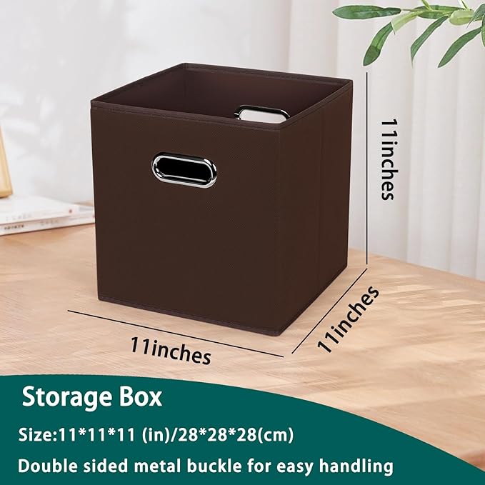 Black Foldable Storage Cubes Bins, Fabric Storage Box Cubes Organizer Baskets with Dual Handles for Home Organizer,Set of 6,(Coffee)