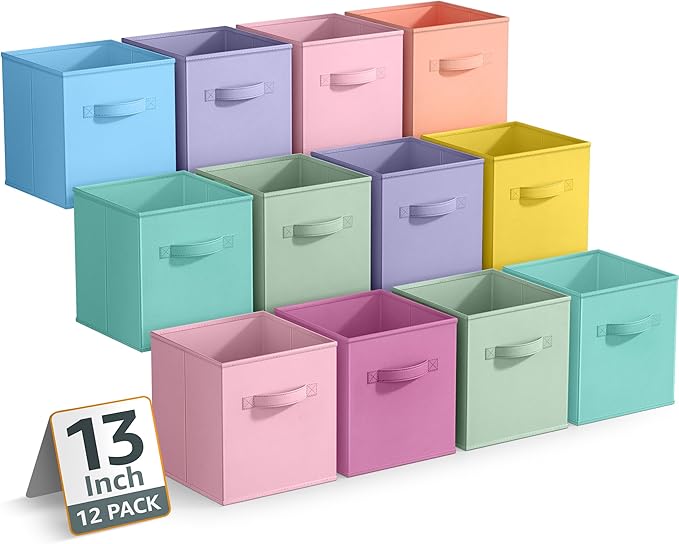 Sorbus 13 Inch Storage Bins - Sturdy Collapsible Fabric Storage Cubes with Handle - 12 Foldable Baskets for Organizing Clothes, Toys, Books - Storage Baskets for Shelves, Closets