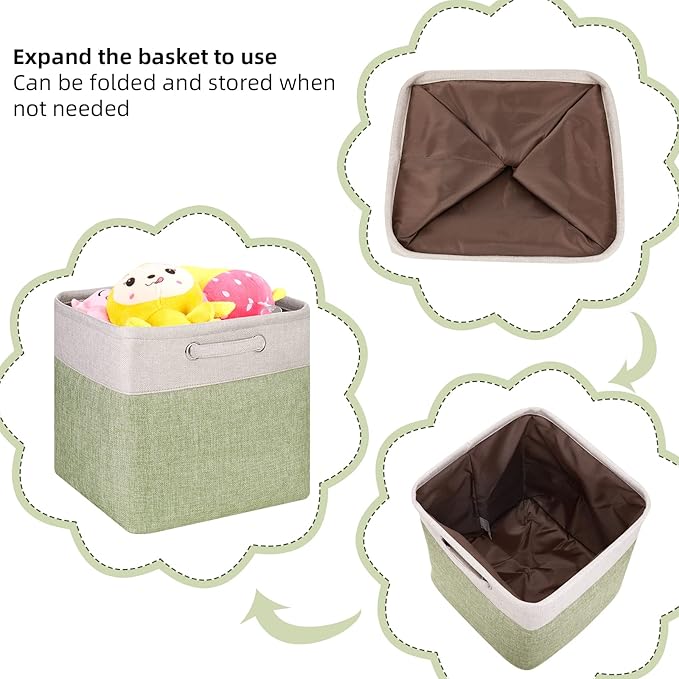Storage Cube Bins 13x13 - 3-Pack 13x13x13 Inch Green Storage Cubes with Handles | Foldable Fabric Cube Storage Bins Organizer | Sage Green 13x13 Storage Cubes for Closet, Shelves