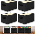 Yinder 4 Pcs Cube Storage Bin 14''x10''x8'' Storage Bins for Room Decor Colorful Bins Foldable Baskets for Nursery Organizer Boxes Fabric Boxes (Black)