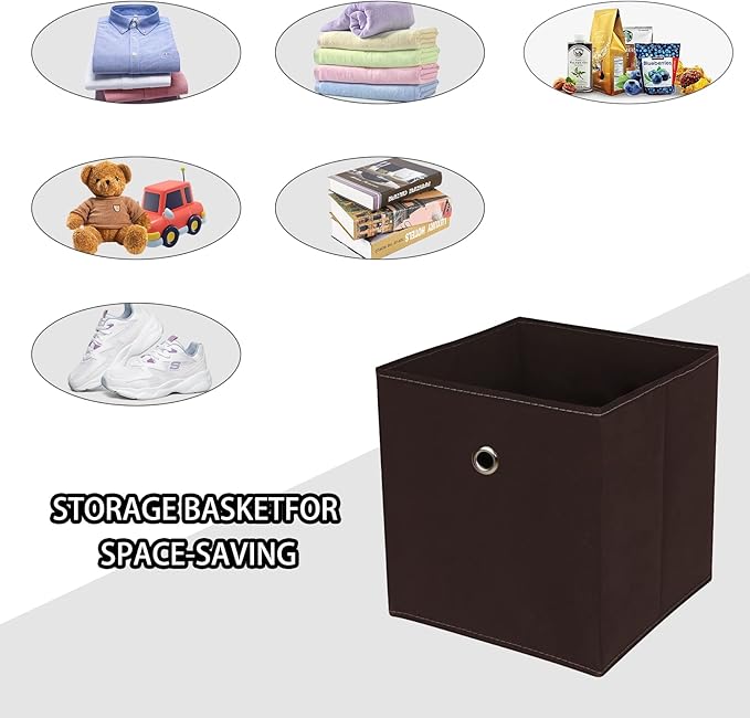Foldable Storage Cubes Bins ,11 Inch Cloth Storage Cube Fabric Storage Box Cubes Organizer Baskets with Dual Handles for Home Organizer Set of 6 (Brown)