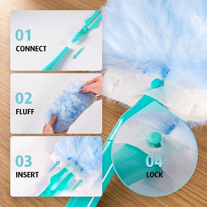 60 Count 360 Dusters Refills Compatible with Swiffer Duster with 2 Upgrade Hands