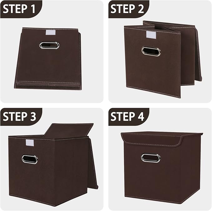 Closet Organizers Fabric Storage Bins With Lids Collapsible Cube Storage Organizer Basket With Handles,Storage Boxes for Clothes Storage,Office,Laundry,Shelves,6 Pack,（Coffee）