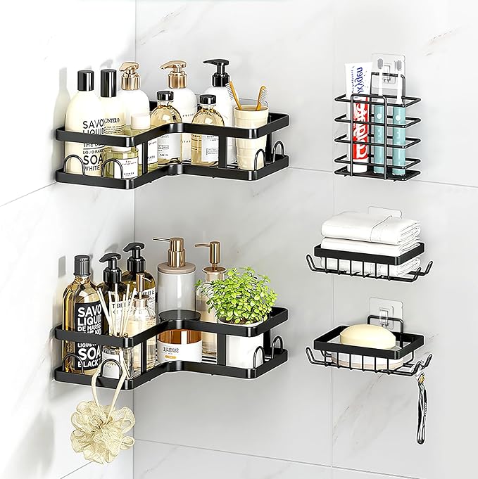 HAOBAOBEI 14 Pack Shower Caddy Replacement, Strong Adhesive Flat Hooks, Clear Waterproof Shower Shelf Strips for No Drilling Bathroom Storage Shelves, Soap Holder, and Kitchen Racks