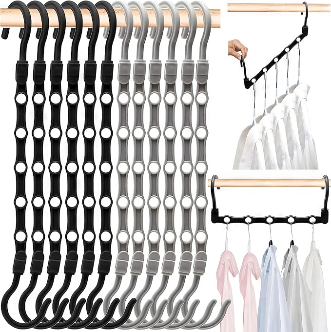 12 Pack College Dorm Room Essentials for Girls Guys, Closet Organizers and Storage, Stronger Space Saving Hangers Clothes Hanger with 5 Holes Closet Storage for Heavy Clothes,Magic Home Organization