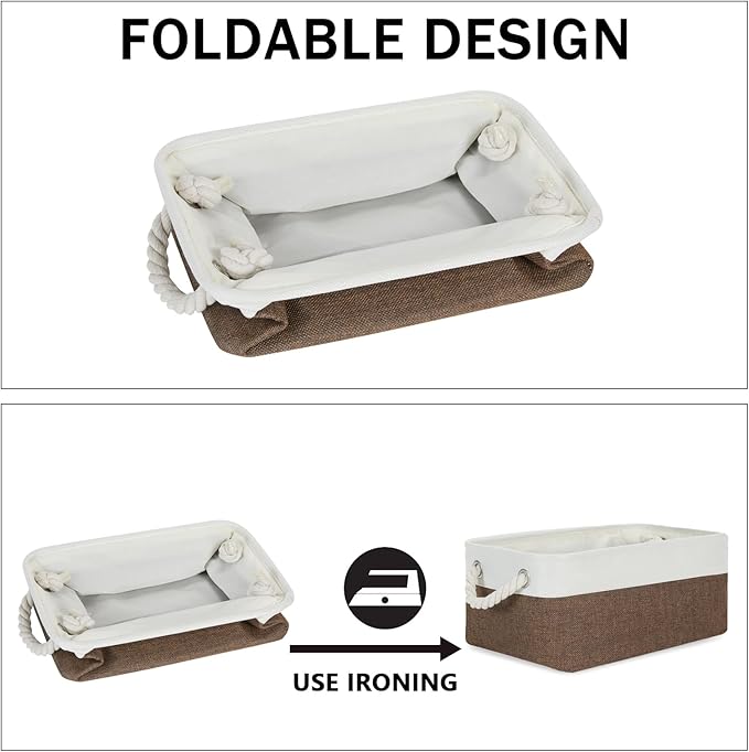 Bidtakay Collapsible Fabric Storage Baskets with Handles for Organizing [6 Pack] Canvas Small Storage Bins Shelf Baskets for Clothes Closet Rectangle Baskets 11.8 X 7.8 X 5 Inches(White&Earthy Brown)