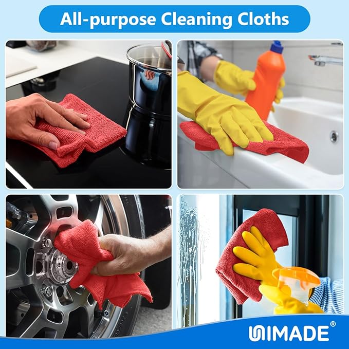 Microfiber Cleaning Cloth, 20 Pack Reusable Microfiber Towels for Cars Lint Free Cleaning Shop Towel Rags for Home Kitchen Automotive Bar Mechanic Restaurant Garage, 11.5"x 11.5", Red