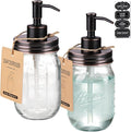 SheeChung 16 Oz Mason Jar Liquid Soap Dispenser, Glass Hand Soap Dispenser, Stainless Steel Pump Lid, Refillable Lotion Dispensers for Bathroom Countertop Kitchen (2, Oil Rubbed Bronze)