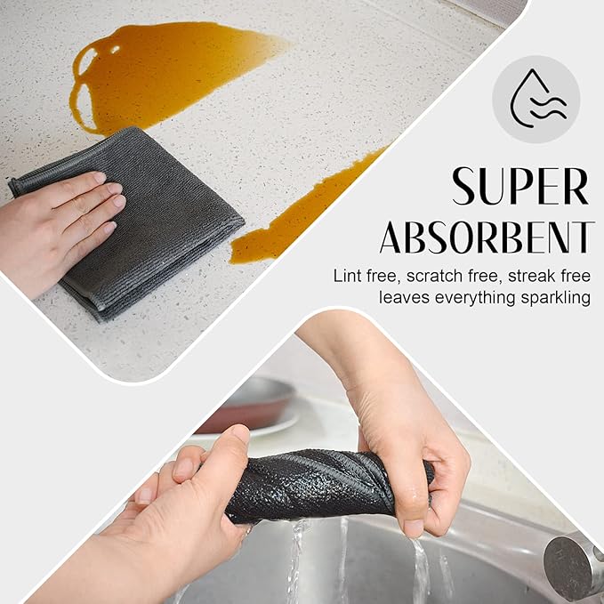 SINLAND Microfiber Rag Absorbent Cleaning Cloth Kitchen Dish Cloth Quick Dry Streak Free Dish Rags Glass Cloths 12inchx12inch 20 Pack Grey
