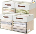 Storage Cubes, 4 Pack Linen Foldable Storage Bins with Clear Window and 2 Handles, 13x15x13 Storage Cube Bins for Shelf Closet, Kallax, Clothes, Books - (Beige and White)