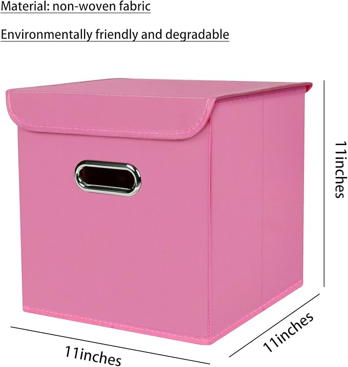 Closet Organizers Fabric Storage Bins With Lids Collapsible Cube Storage Organizer Basket With Handles,Storage Boxes for Clothes Storage,Office,Laundry,Shelves,6 Pack,（Pink）