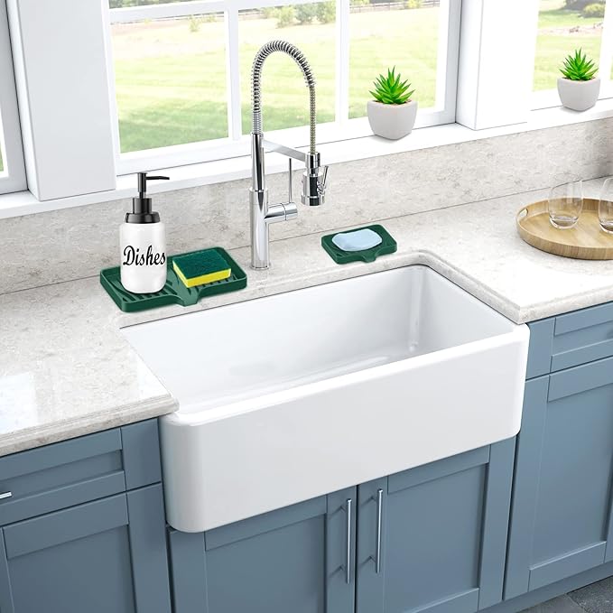 Silicone Soap & Sponge Holder - Self Draining Sink Organizer - Caddy for Bathroom or Kitchen
