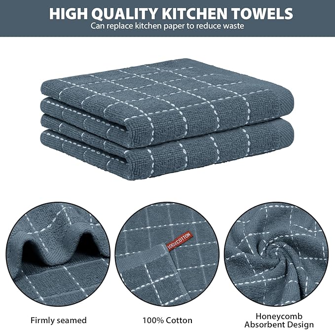 Nialnant 6 Pack Dish Cloths for Washing Dishes, 100% Cotton Reusable Cleaning Rag,Ultra Soft Absorbent, Quick Drying Dish Towels for Kitchen,12x12 Inches Grey