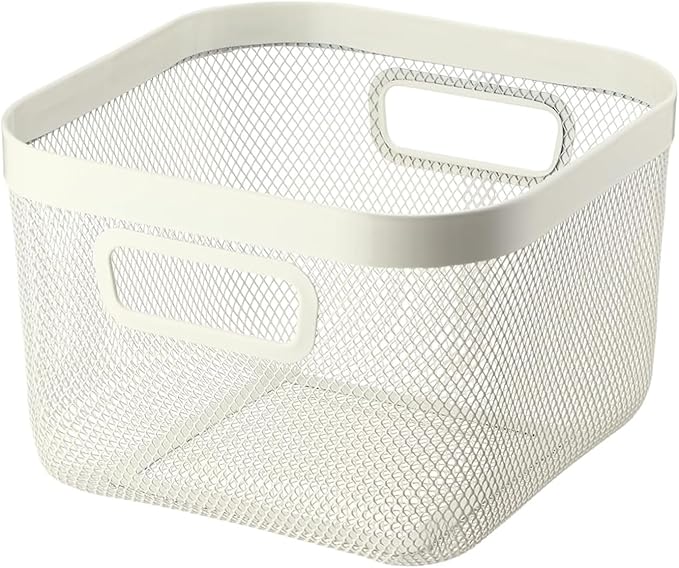 Metal Mesh Steel Baskets, Household Wire Storage Organizer Bin Garden Harvest Basket Multi-functional Fruit Baskets with Handles for Kitchen Bathroom Picnic Shopping Decor Cabinet Home, Beige