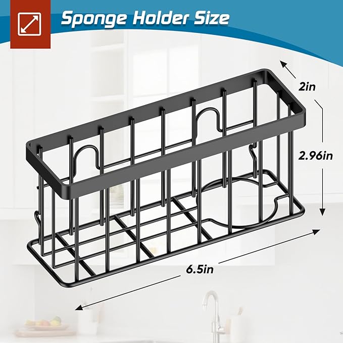 Sponge Holder for Kitchen Sink,Sink Caddy Organizer with Suction Cups/Adhesive Strips,Dish Sponge Holder Design for Sponges,Scrubber,Stoppers-Black